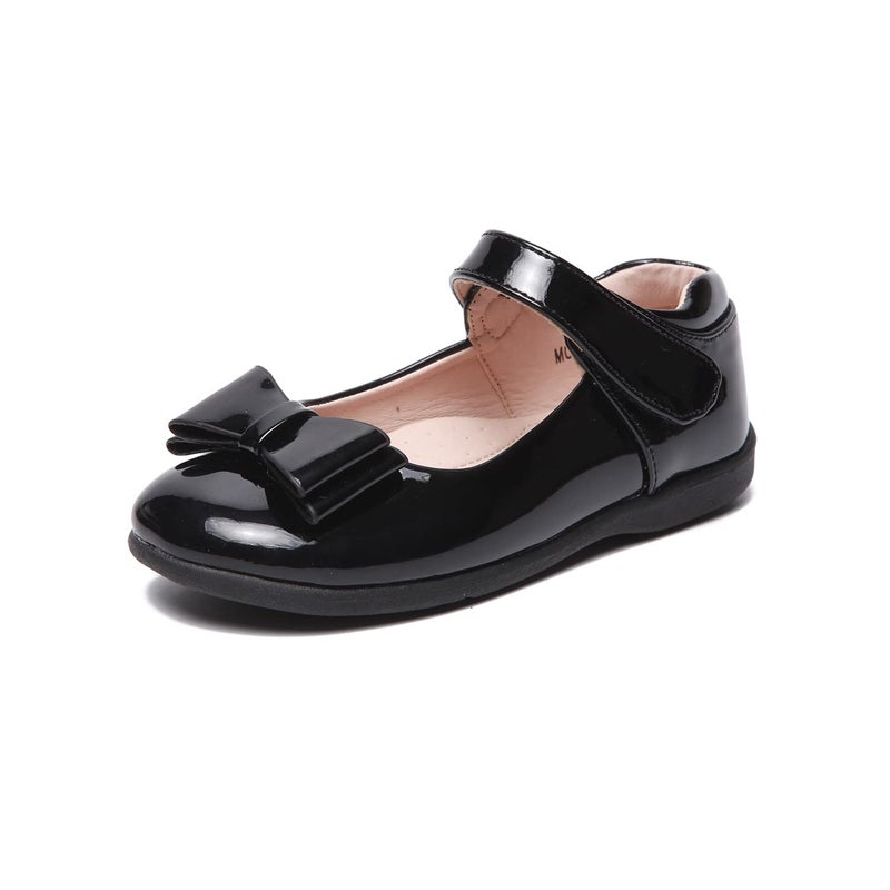 ALPHELIGANCE Girls Mary Jane Strap School Uniform Dress Flat Ballet Shoes Bright Black - Image 1